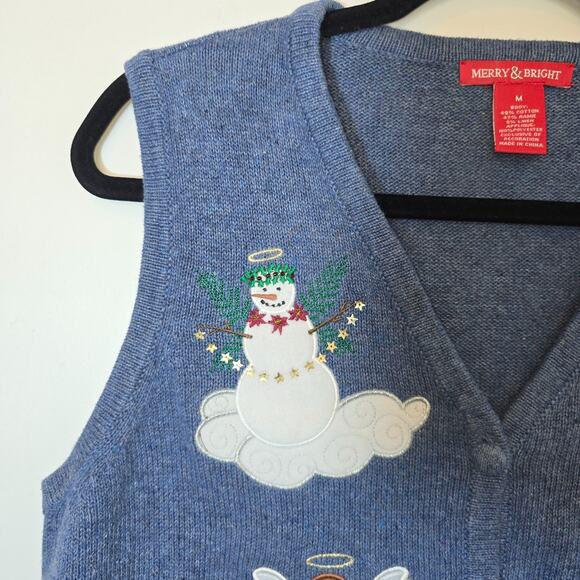 Vintage Christmas Granny Embroidered Angels Sweater Vest Cat Dog Waistcoat Sz M - Picture 4 of 7
